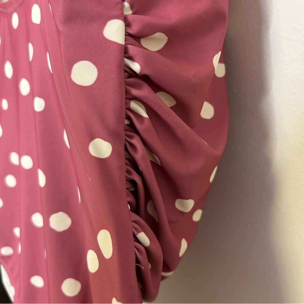 ◾️Pink Blush Pink Polka Dot One Piece Swimsuit With Ruched Sides - Picture 11 of 12